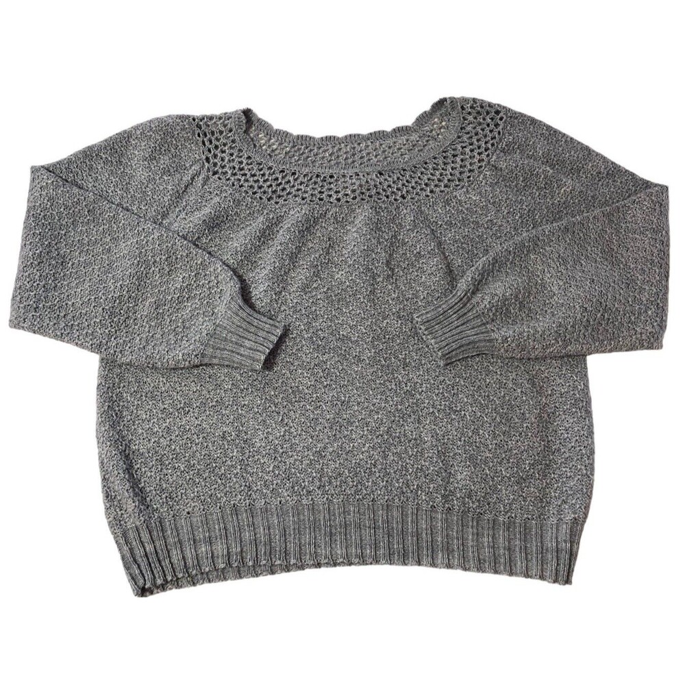 Vintage Sears Crochet Sweater 80s Marled Grey Heritage Cottage Core Size L/XL
